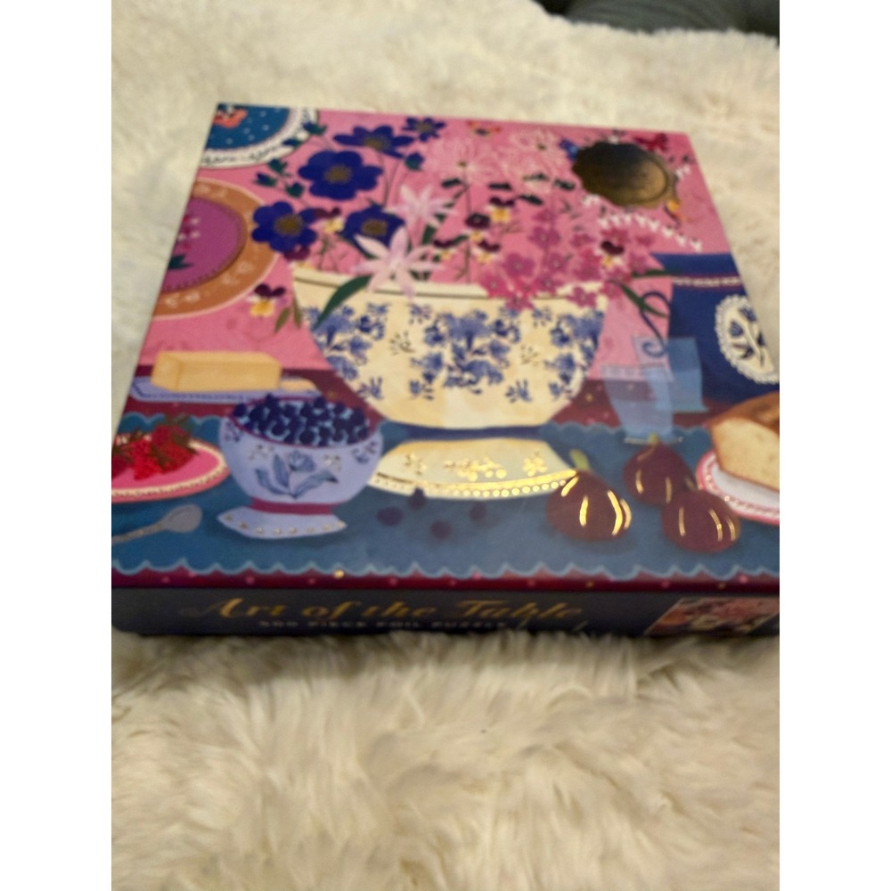 Galison Art of the Table 500 Piece Foil Puzzle Joy Laforme Pink Blue Excellent